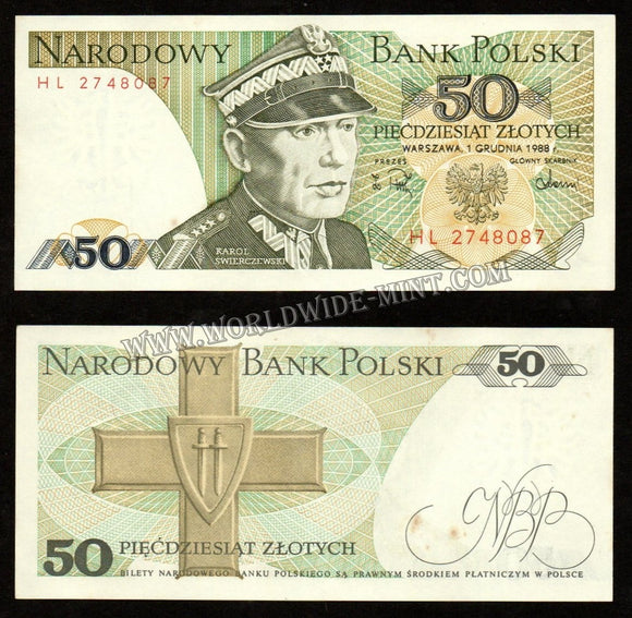Poland 50 Zlotych 1988 UNC Currency Note #CN888