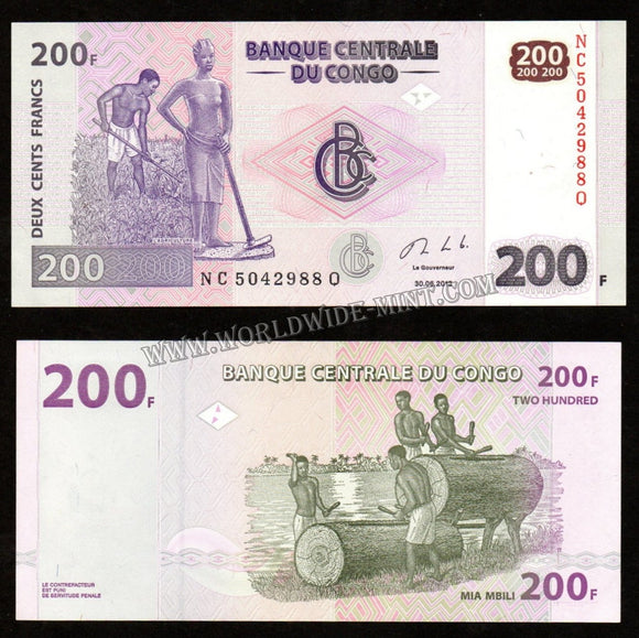 Congo 200 Francs 2013 UNC Currency Note #CN909