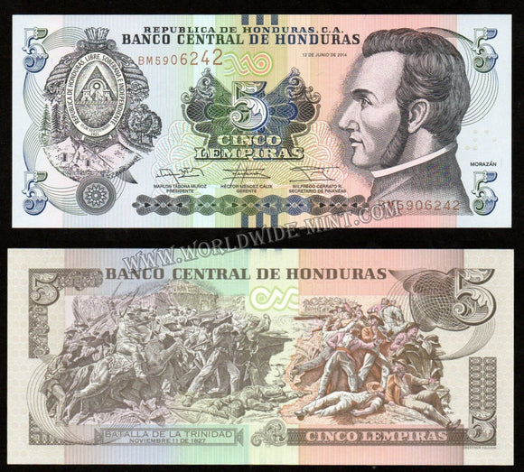 Honduras 5 Lempiras 2014 UNC Currency Note #CN917