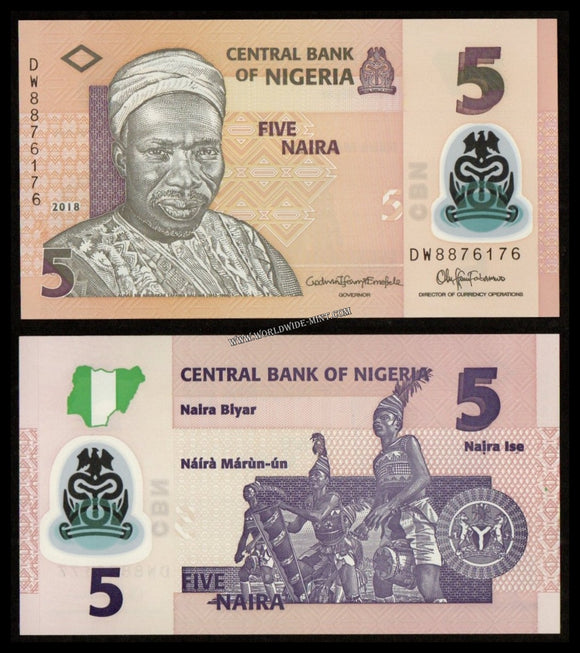 NIGERIA 5 NAIRA 2018 UNC POLYMER BANK NOTE #CN930