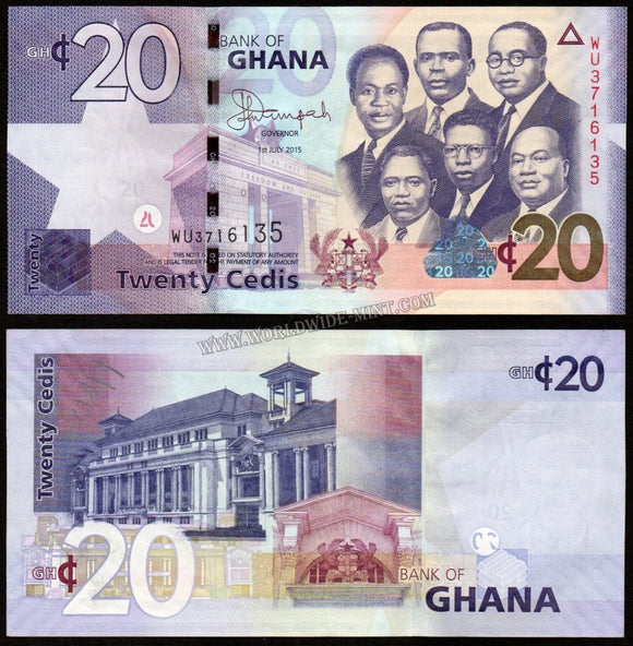 Ghana 20 Cedis 2015 UNC Currency Note #CN93