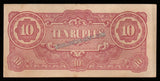 BURMA (MYANMAR) WWII - JAPANESE OCCUPATION - 10 RUPEES 1942-1944 P#16A2; BLOCK LETTERS: BA; WATERMARK; SMOOTH THIN PAPER; SHORT LINE; BA 7.5 MM WIDE; 60 MM SPACE BETWEEN XF+ Banknote #UCN943