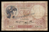 France 5 Francs 1939-1940 Repaired Fair Banknote #UCN948