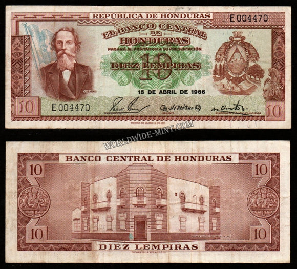Honduras 10 Lempiras 1966 Fine  Banknote - Rare #UCN953
