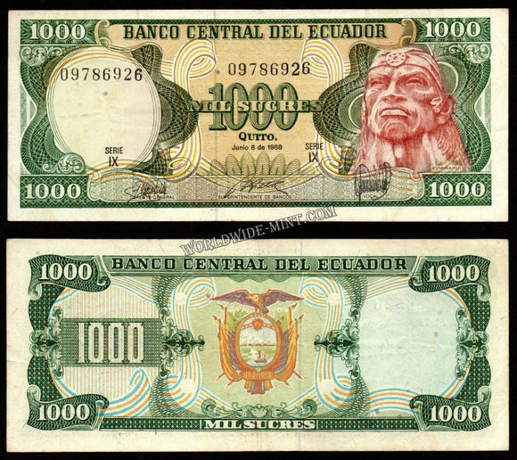 Ecuador 1000 Sucres 1988 UNC Bank Note #CN958