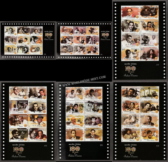 2013 INDIA 100 Years of Indian Cinema-Sheetlet Complete set of 6