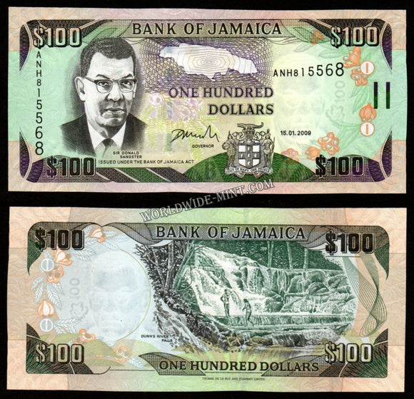 Jamaica 100 Dollars 2009 UNC Bank Note #CN967