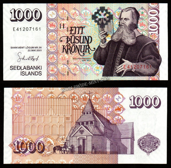 Iceland 1000 Kronur 2001 UNC Bank Note #CN974