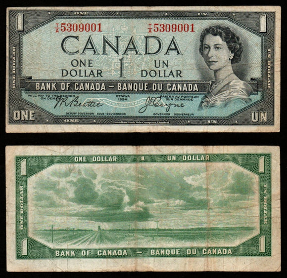 Canada 1 Dollar 1954 Fine Banknote #UCN977