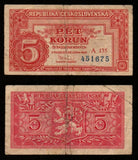 Czechoslovakia 5 Korun 1949 Fair Banknote #UCN985