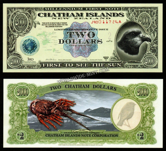 Chatham Islands 2 Dollars 1999 Polymer UNC Bank Note #CN986