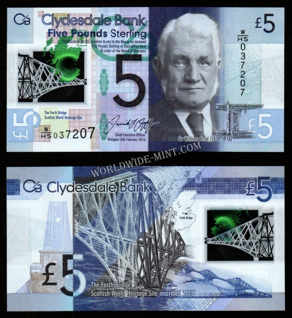 Scotland 5 Pounds 2016 Polymer UNC Bank Note #CN987