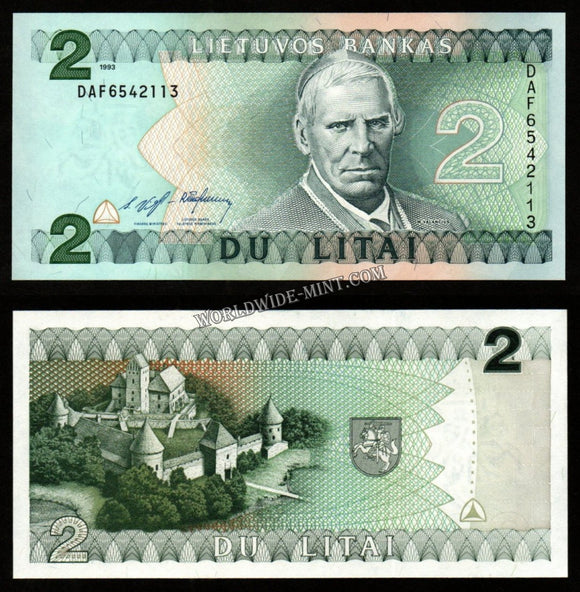Lithuania 2 Litai 1993 UNC Bank Note #CN989