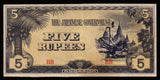 BURMA (MYANMAR) WWII - JAPANESE OCCUPATION - 5 Rupees 1942 - 1944 P#15b - Block letters BB XF Bank Note #UCN994