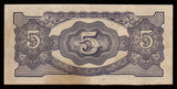 BURMA (MYANMAR) WWII - JAPANESE OCCUPATION - 5 Rupees 1942 - 1944 P#15b - Block letters BB XF Bank Note #UCN994
