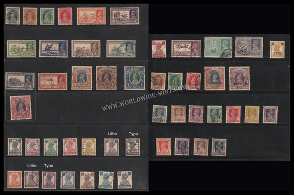 1937 - 1946 BRITISH INDIA King George VI - Partial Set of 51 Multi Star W/M Used Stamp