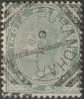 1900 - 1902 BRITISH INDIA - 1/2 a Pale Yellow Green - Queen Victoria - Empire Star W/M Used Stamp S.G:113