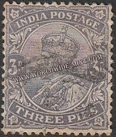 1911 - 1923 BRITISH INDIA - 3p Violet Grey - King George V Star W/M Used Stamp S.G:154b