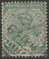 1911 - 1923 BRITISH INDIA - 1/2 a Light Green (1912) - King George V Star W/M Used Stamp S.G:155