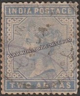 1882 - 1890 BRITISH INDIA - 2a Pale Blue (1883) - Queen Victoria - Empire Star W/M Used Stamp S.G:91