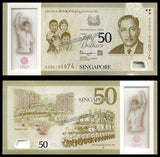 Singapore 10 & 50 Dollars Full Set of 6 - 2015 - 50 YEARS OF INDEPENDENCE Commemorative Issue - Polymer UNC Bank Note #CN1288