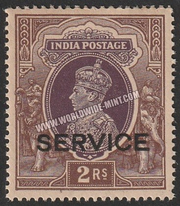 1937 - 1939 BRITISH INDIA - 2r Purple & Brown (05.1938) - King George VI - Service W/M Multi Star Overprint: SERVICE MNH S.G:O136