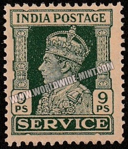 1939 - 1942 BRITISH INDIA - 9p Green - King George VI - Service W/M Multi Star MNH S.G:O143