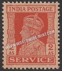 1939 - 1942 BRITISH INDIA - 2a Vermilion - King George VI - Service W/M Multi Star MNH S.G:O147