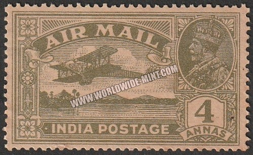 1929 BRITISH INDIA - 4a Olive Green - King George V, Air Mail Series Multi Star W/M MNH S.G:222