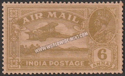 1929 BRITISH INDIA - 6a Bistre - King George V, Air Mail Series Multi Star W/M MNH S.G:223