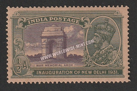 1931 BRITISH INDIA - 1/2 a Violet & Green - King George V, Inauguration of New Delhi - War Memorial Arch India Gate Multi Star W/M MNH S.G:227