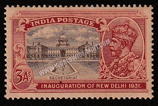 1931 BRITISH INDIA - 3a Chocolate & Carmine - King George V, Inauguration of New Delhi - Government of India, Secretariat Multi Star W/M MNH S.G:230