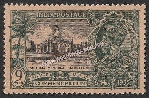 1935 BRITISH INDIA - 9p Black & Grey Green - King George V, Silver Jubilee - Victorial Memorial, Calcutta Multi Star W/M MNH S.G:241