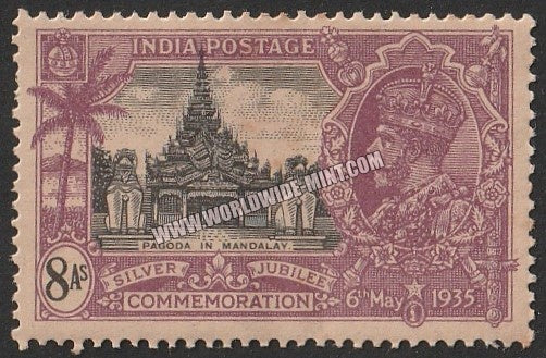 1935 BRITISH INDIA - 8a Black & Purple - King George V, Silver Jubilee - Pagoda in Mandalay, Burma Multi Star W/M MNH S.G:246
