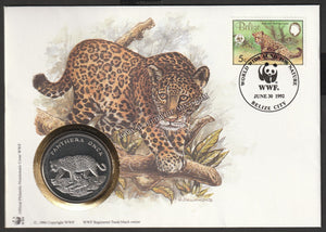 1992 Belize WWF World wide Fund For Nature Jaguar With Coin FDC #FE251