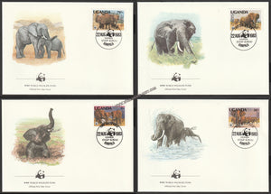 1983 Uganda WWF World wide Fund For Nature African Elephant Set of 4 FDC #FE252