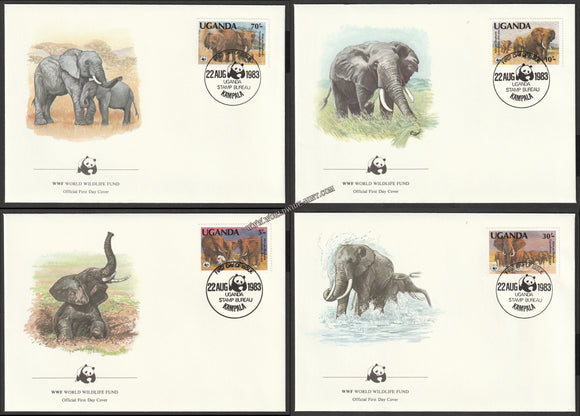 1983 Uganda WWF World wide Fund For Nature African Elephant Set of 4 FDC #FE252