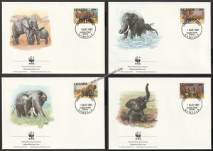 1991 Uganda WWF World wide Fund For Nature African Elephant Set of 4 FDC #FE253