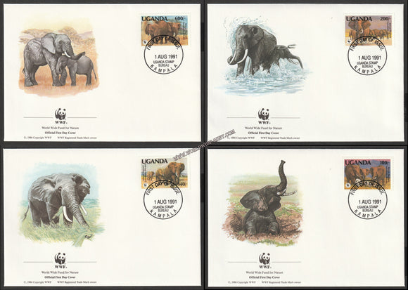 1991 Uganda WWF World wide Fund For Nature African Elephant Set of 4 FDC #FE253