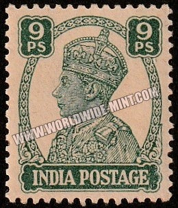 1940 - 1943 BRITISH INDIA - 9p Green - King George VI, War Economy Issues Multi Star W/M MNH S.G:267