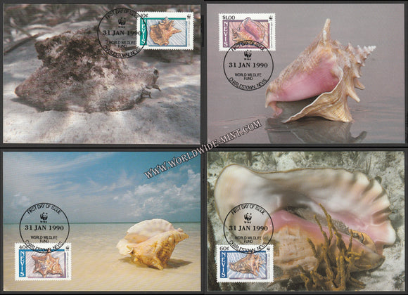 1990 Nevis Charlestown Queen Conch Shell Set of 4 WWF Official Maxim card #FE256