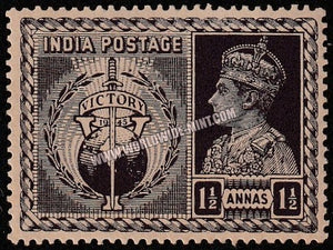 1946 BRITISH INDIA - 1 1/2a Dull Violet - King George VI, Victory of Allied Powers in WW II Multi Star W/M MNH S.G:279