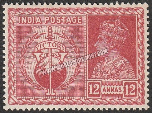1946 BRITISH INDIA - 12a Claret - King George VI, Victory of Allied Powers in WW II Multi Star W/M MNH S.G:281
