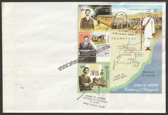 2007 INDIA Centenary of Satyagraha Miniature Sheet FDC