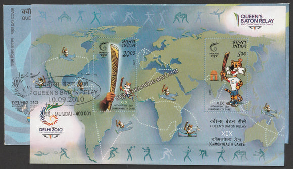 2010 INDIA Delhi 2010 XIX Commonwealth Games - Queens Baton Relay Miniature Sheet FDC