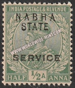 1907 Nabha K.G. V -Green 1 1/2a SG: 035, £ 2.75 Hinged
