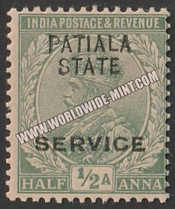 1913-26 Patiala K.G. V - light Green 1/2a SG: 036, £ 0.10 MNH