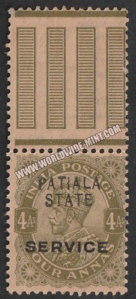 1913-26 Patiala K.G. V - Olive 4a SG: 040, £ 0.50 gutter MNH
