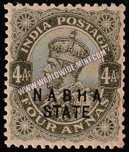 1913-1923 Nabha K.G. V - Olive 4a SG: 54, £ 3.00 MNH