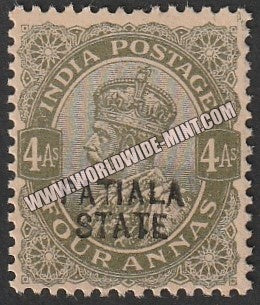 1912-26 Patiala K.G. V - Olive 4a SG: 54, £ 6.00 MNH